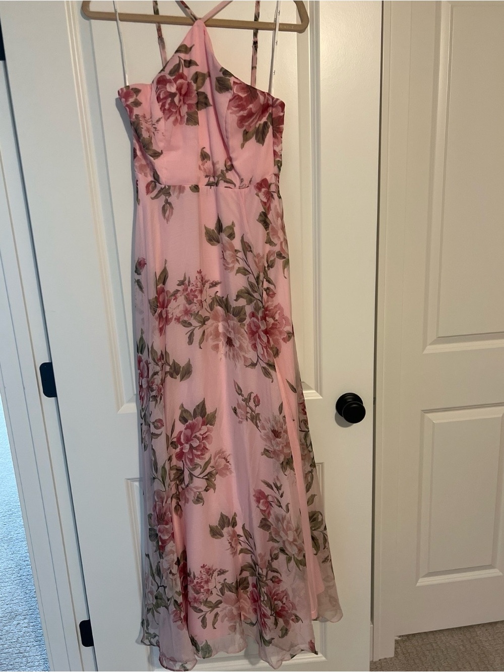 Pink Floral Halter Maxi Dress